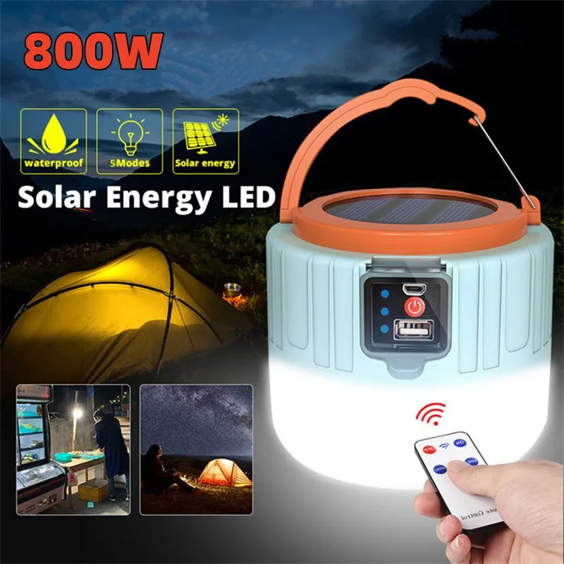 Solar LED Camping Light 800 Watts Rechargeable Solar Charging Super Bright Waterproof Led Camping Lamp Lighting With Power Bank