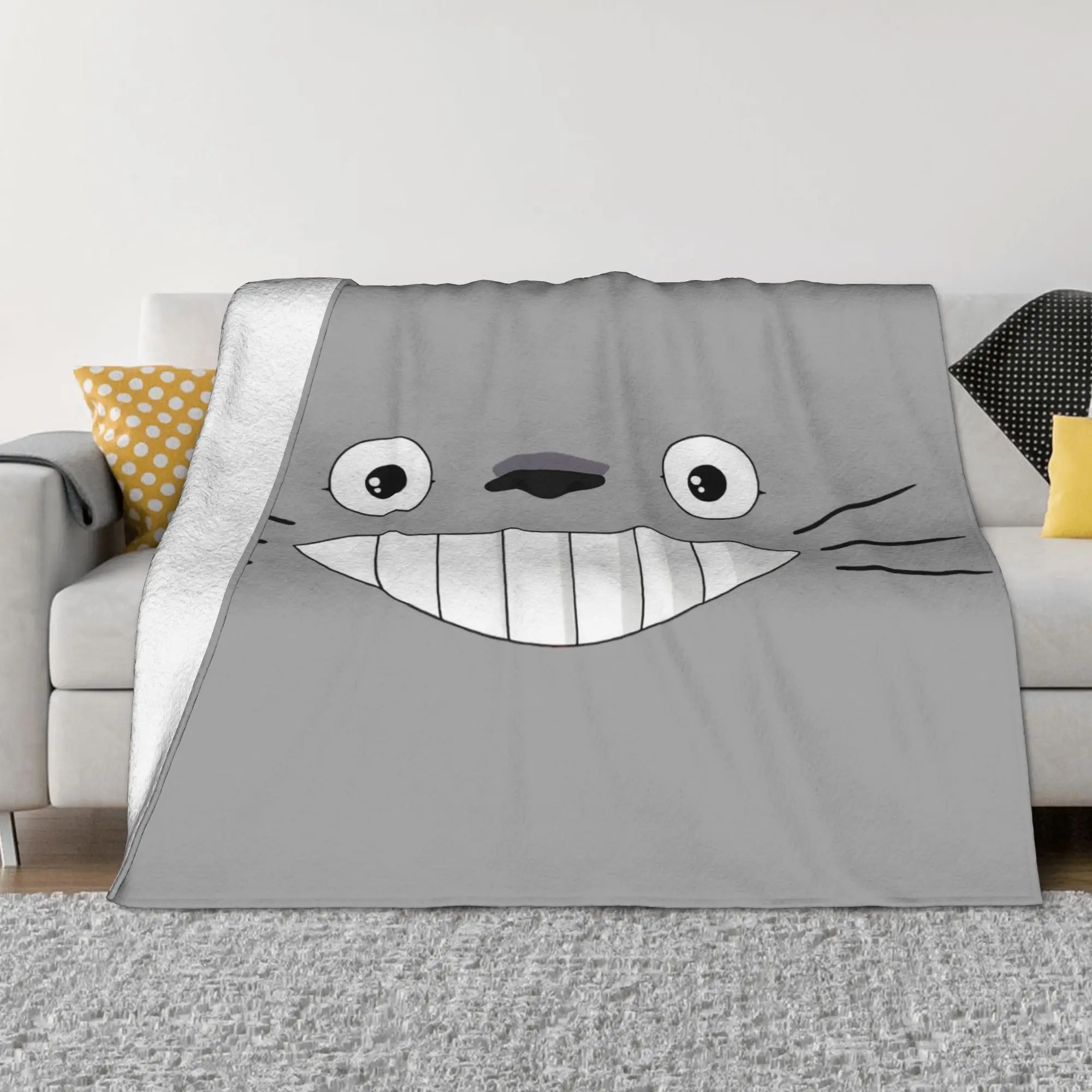 Cartoon T-TotoroS Face Fuzzy Blankets Anime Funny Throw Blanket for Home 150*125cm Rug Piece