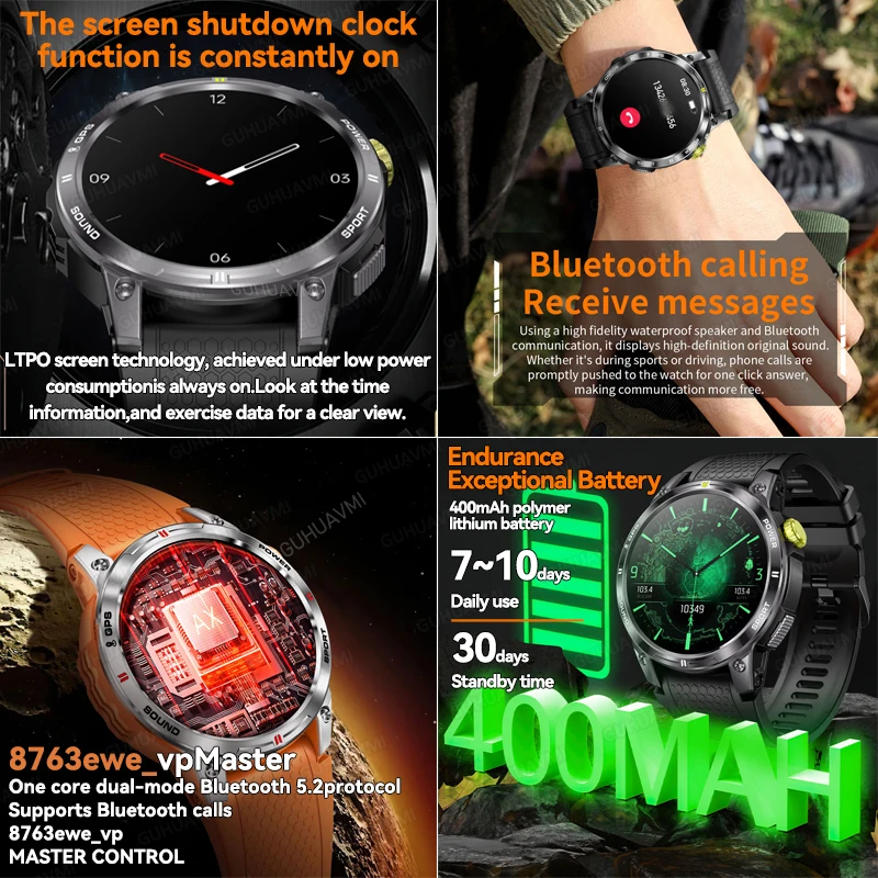 2024 Nowy GPS Outdoor Profesjonalny inteligentny zegarek sportowy Mężczyźni Kobiety Tętno BT Zadzwoń 3ATM Wodoodporne pływanie Fitness Smartwatches