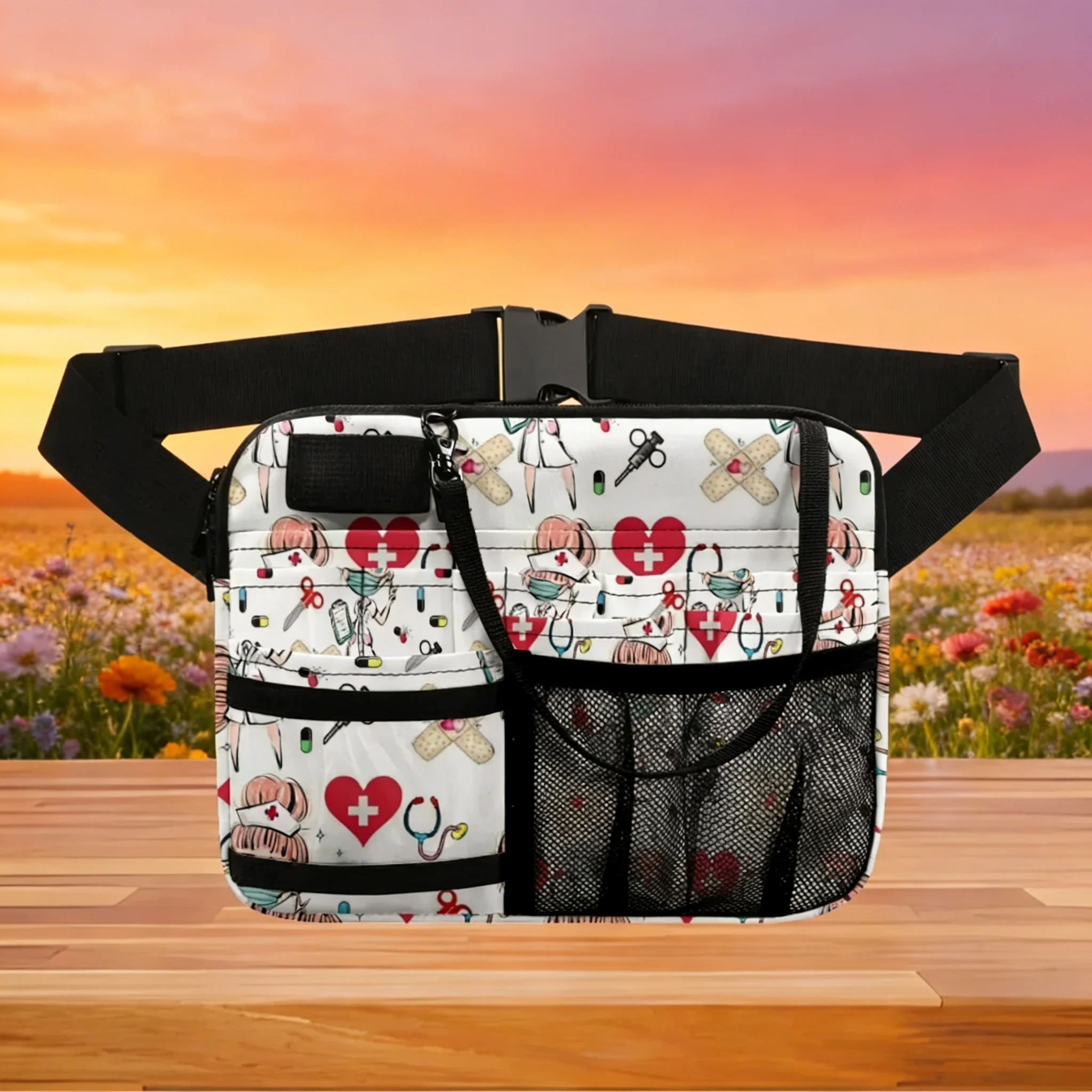 

Animal Hospital Staff Utility Waist Bag, Cute Vet Medical Print Multi Pocket Adjustable Fanny Pack, Organizer for Veterinarians,