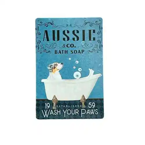 Retro Aussie & Co Bath Soap Australian Shepherd Dog Metal Tin Sign Vintage Style