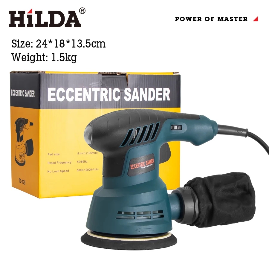 HILDA 300W Electric Eccentric Sander 13000RPM 6 Variable Speed Adjustment 5 Inch for Woodworking/Sanding