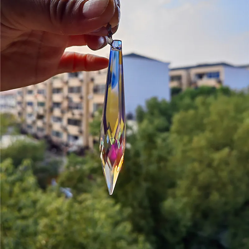 Top Quality 20pcs 76mm AB Color Crystal Faceted Pendant Prism Parts (Free Ring) Sun Catcher Ornaments Wedding Party Decoration