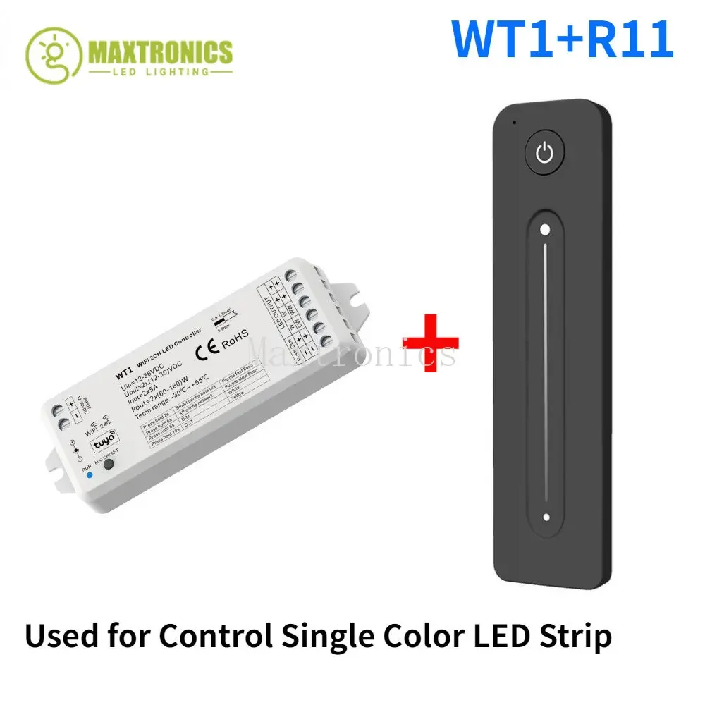 Tuya WT1 DC12V-36V Controller LED WiFi 2CH con Alexa Google Home Dimmer + telecomando RF 2.4G per striscia LED CCT monocolore