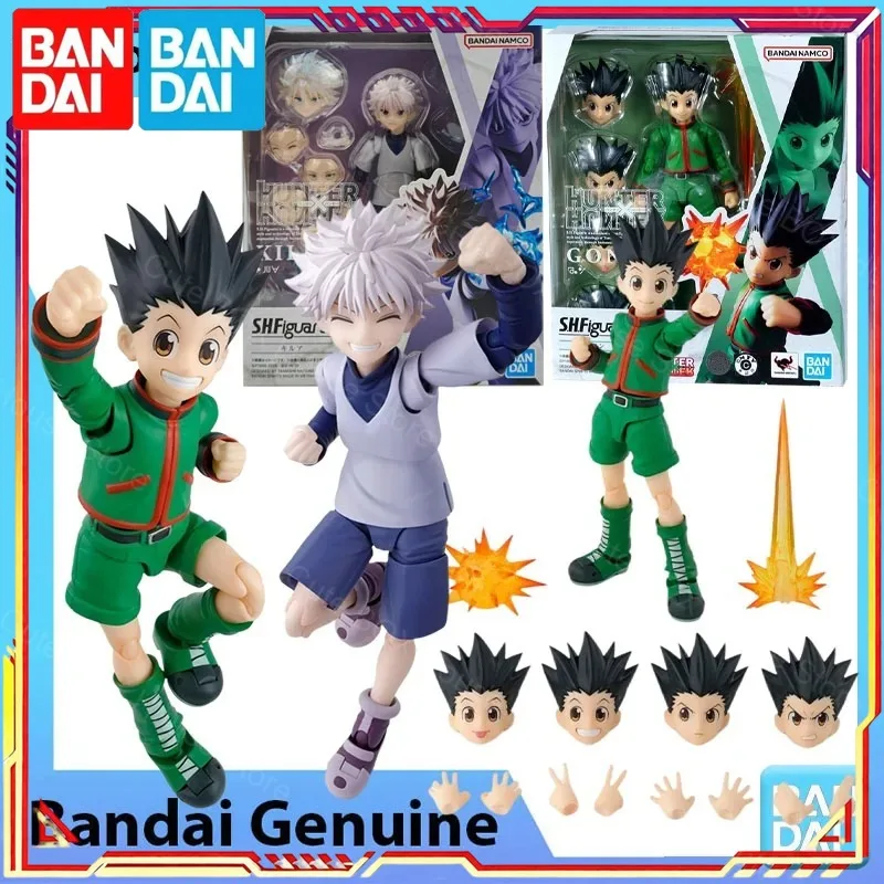 In Stock Bandai Genuine Hunter X Hunter Model Kit SHF Killua Gon Anime Action Figure Collection Finished Model Toys Gift for Men