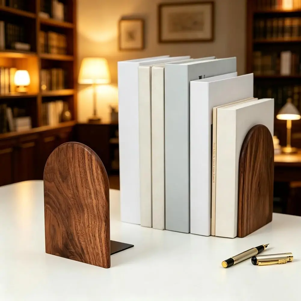 Wood Bookends Thickened Anti-Tip Heavy Duty Book Stand with Polished Edges Durable Book Holder for Home Office Desk