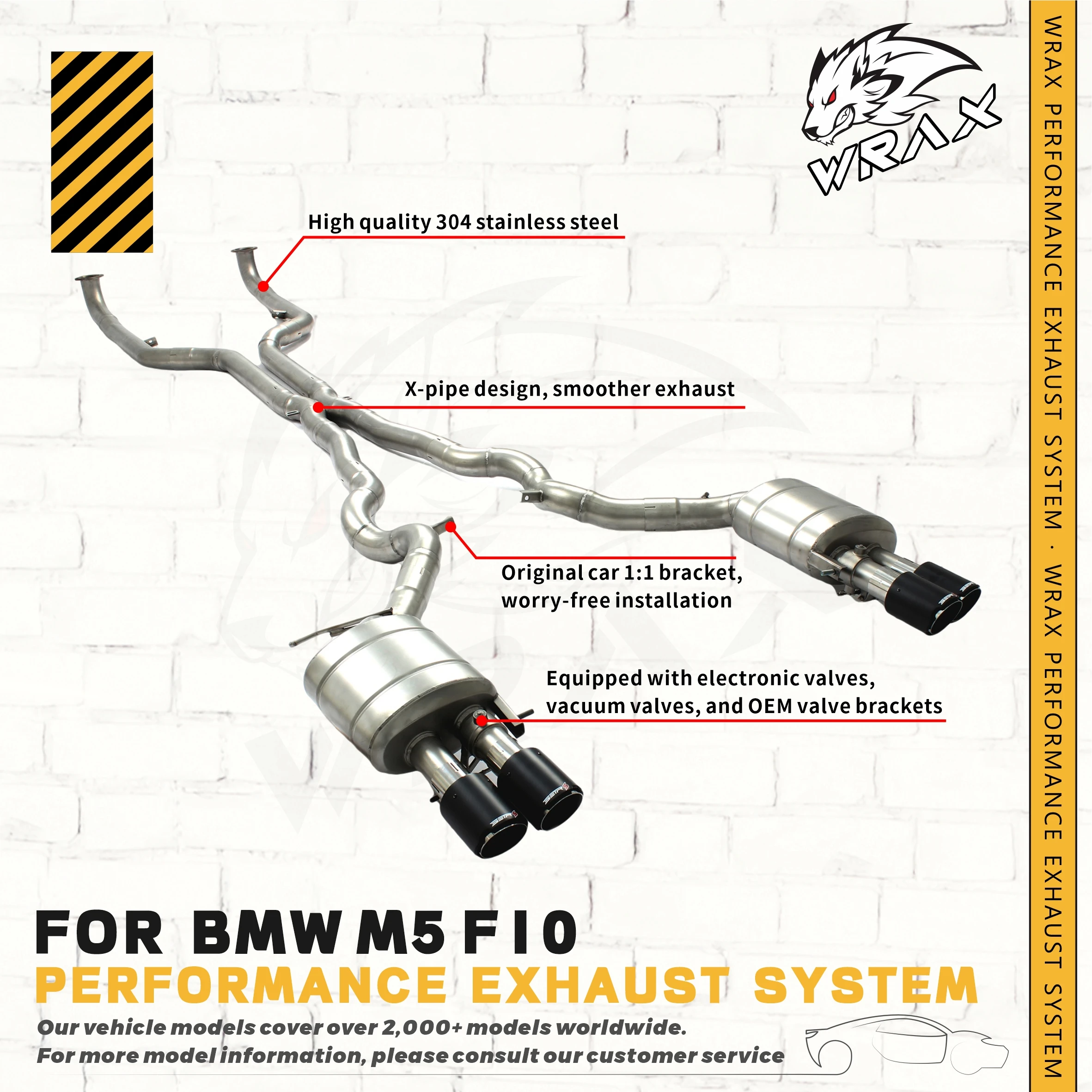 

WRAX Direct Fit Replacement Stainless Steel Catback Exhaust For BMW M5 F10 Valved Sport High Performance System