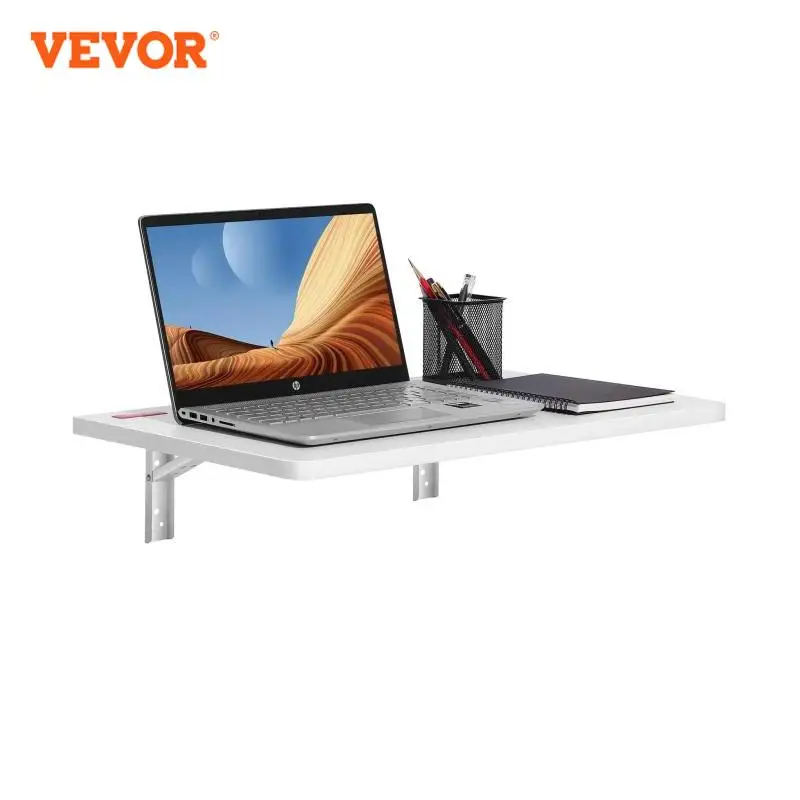 VEVOR Wall Mounted Folding Table Wall Mount Drop Leaf Table with Carbon Steel Bracket Wooden Desk for Dining Laundry Room Office