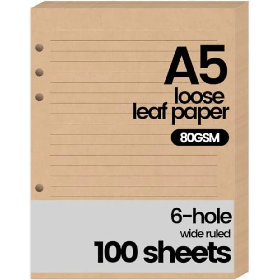 

Filler Paper, 6 Hole Punched, 100 Sheets Loose Leaf College Ruled Lined Notebook Paper, 5.6'' x 8.25'' Filler for Notebooks Jou