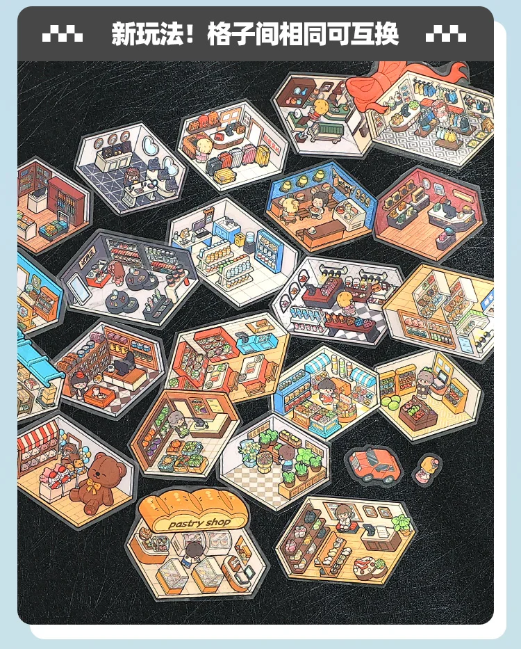 ملصقات مشهد المناظر الطبيعية مقاس كبير، منازل كرتونية مصغرة، ألعاب تعليمية للأطفال، ملصقات إبداعية مزخرفة #5