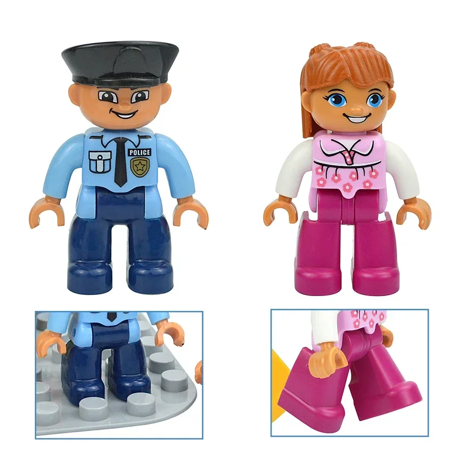 Big Size Doll Figures Building Block House Family Farmer Pirate Worker Doctor Policemen Large Brick Compatible Duploes For Kids