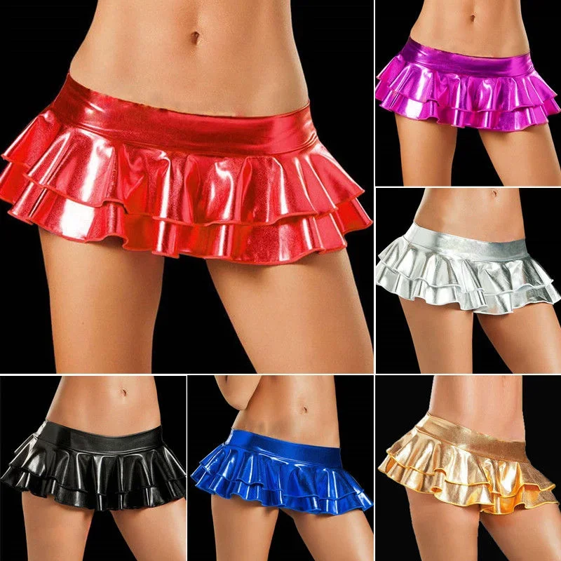 New Sexy Women's Skirt Wet Looking Metallic Shiny Bodycon Faux Leather Micro Mini Party Clubwear Short Skirt