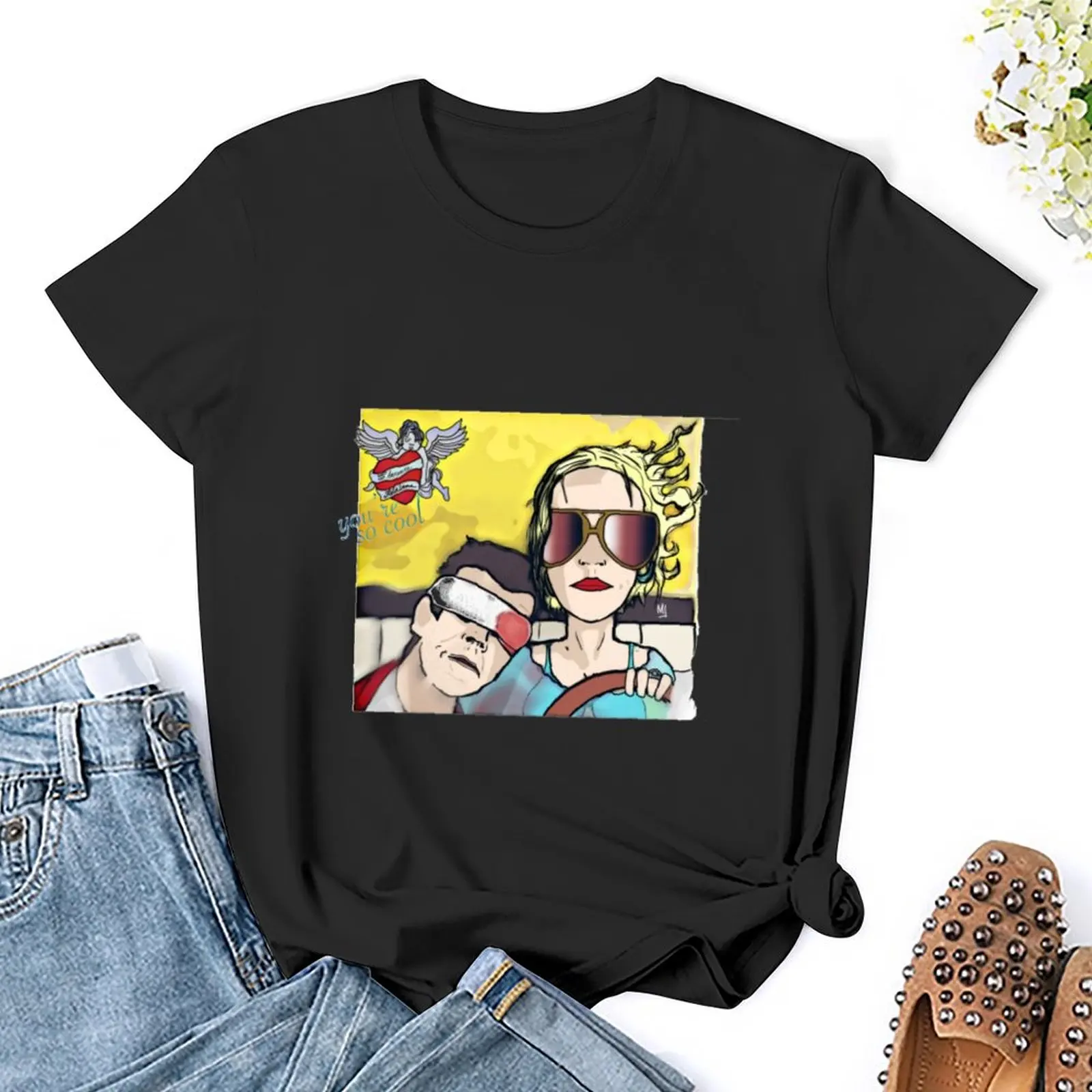 Camiseta de Romance verdadero para mujer, tops de talla grande, camisetas negras