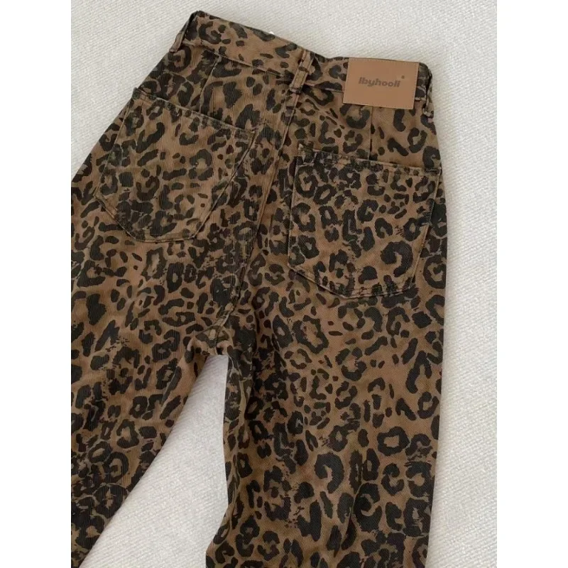 American Retro High Street Casual Loose Wide Leg Leopard Pants For Women Y2k Hip-hop Cargo Grunge Baggy Trousers 2024 New