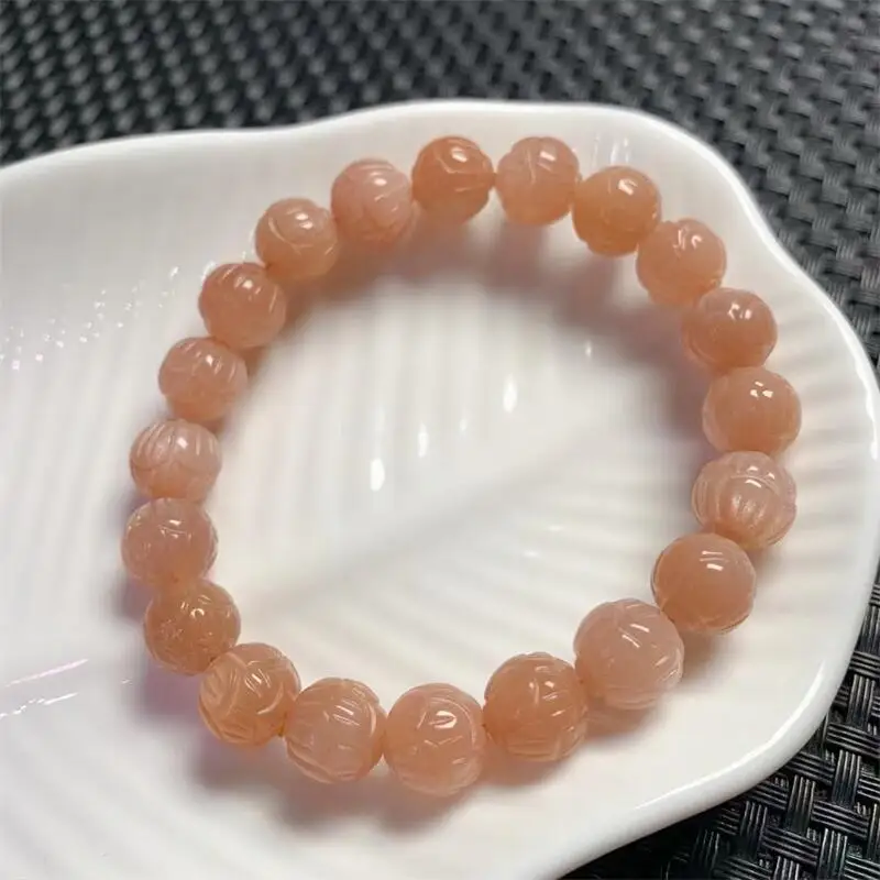 10MM Natural Sunstone Lotus Bead Bracelet Fashion Reiki Gemstone Round Beads Jewelry Couple Gift 1PCS