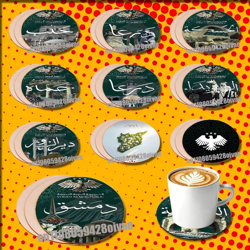 

Syria Syrian Flag Logo For Water Coffee Tea Coaster Cup Glass Mat 10CM Wood Round Non Slip Decoration