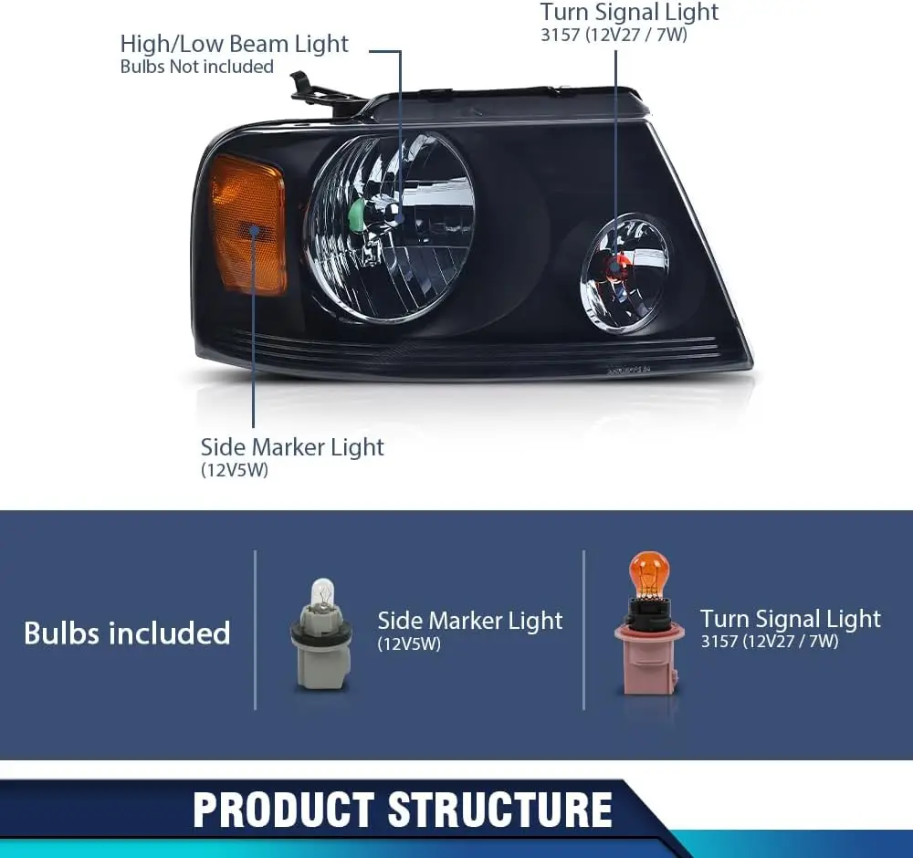 Headlights,Compatible with 2004-2008 Ford F150 /Fit 06-08 Lincoln Mark LT, (NO For 04 F150 Heritage Models) Smoky lens Black Hou