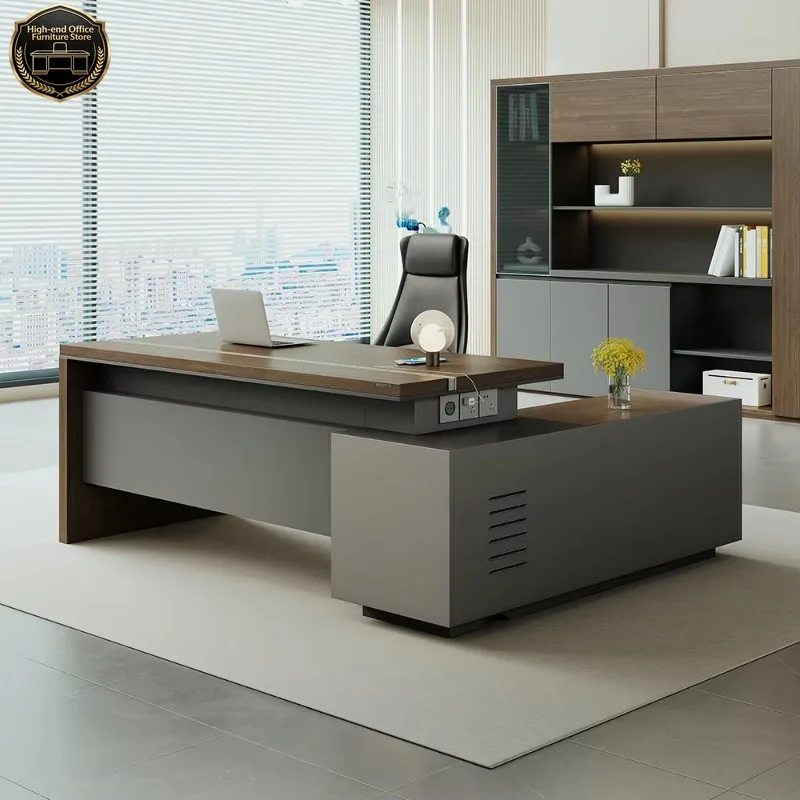 

Customized Modern Office Furniture L -Shape Boss Table Cable Manager Table Meeting Table Modern Manager Desk with Wire Manageme