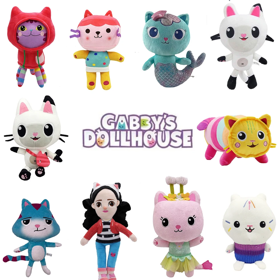 Hot 20-32cm Gabby's Doll House Plush Toy Backpack Cat Cake Cat Mermaid Stuffed Animals Plushie Dolls for Kids Gift