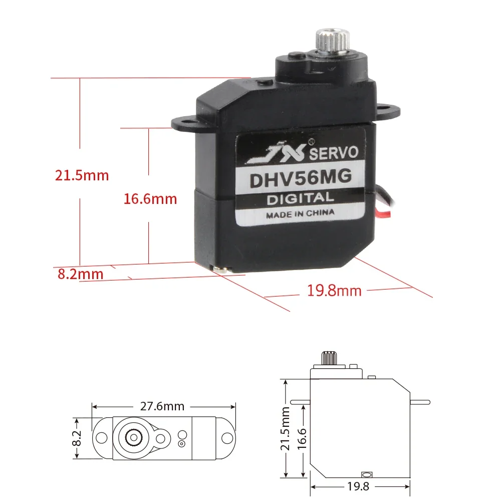 JX 5g Coreless Mini Servo PDI-DHV56MG Coppia sterzo 1,2 kg Digitale 4,8 ~ 7,4 V Ingranaggio in metallo per modello RC Parte di aeroplano ad ala fissa