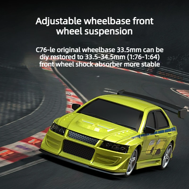 1/76 Mini RC Racing Car with Type-C Charging Port Cool LED Lights High Simulation RTR Electric Vehicle Educational Toy Gift
