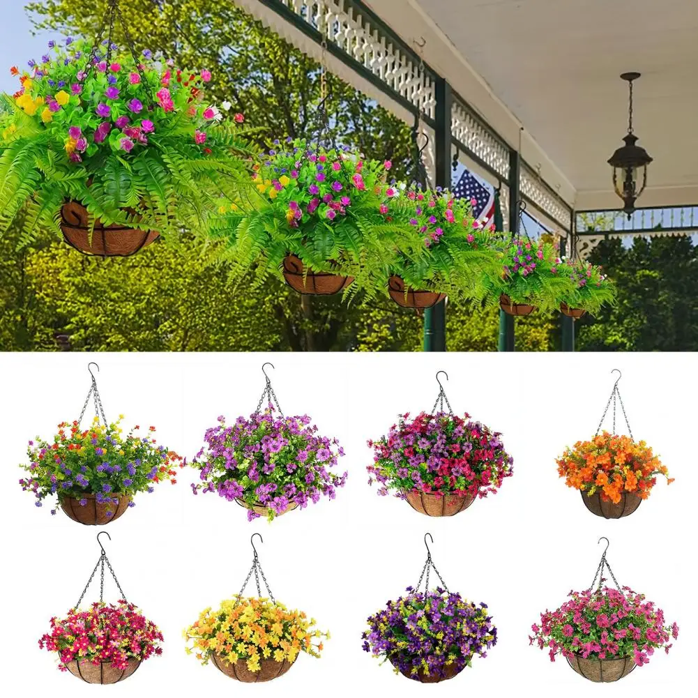 Artificial Hanging Basket Artificial Hanging Flowers Spring Wreath Set for Home Decor Faux Silk Petunias Coconut for Front