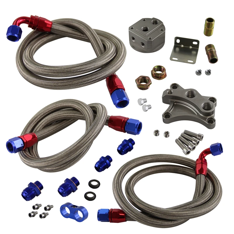 OIL FILTER SANDWICH ADAPTER & Braided HOSE Fits for Nissan S13 S14 S15 SR20DET