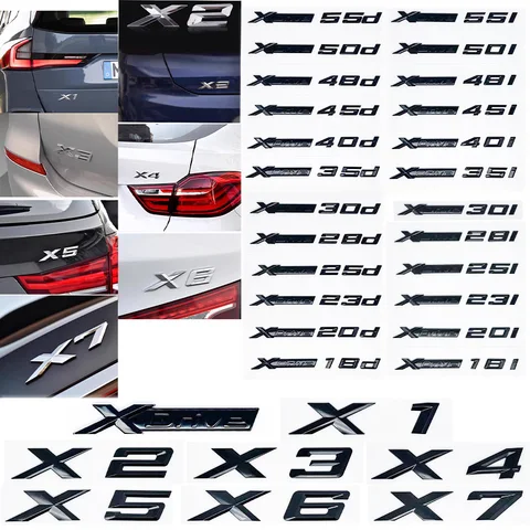 Новая глянцевая черная эмблема-наклейка на багажник автомобиля для BMW X1 X2 X3 X4 X5 X6 X7 E84 F48 E83 G01 F25 F26 G02 E53 F15 E70 E71 F16