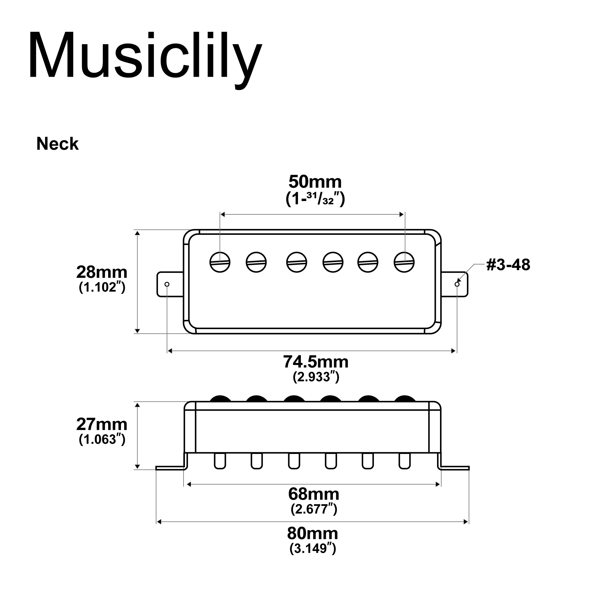 Artec MLA97 Alnico 5 Covered Mini Humbucker Electric Guitar Neck Bridge Pickup, Chrome