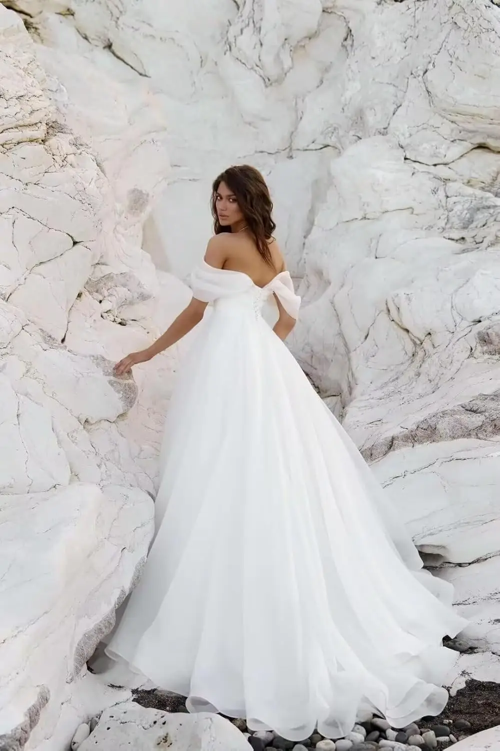 فساتين زفاف من التول بدون أكتاف للعروس، فستان طويل منتفخ مكشكش على شكل حرف A للحفلات الراقصة