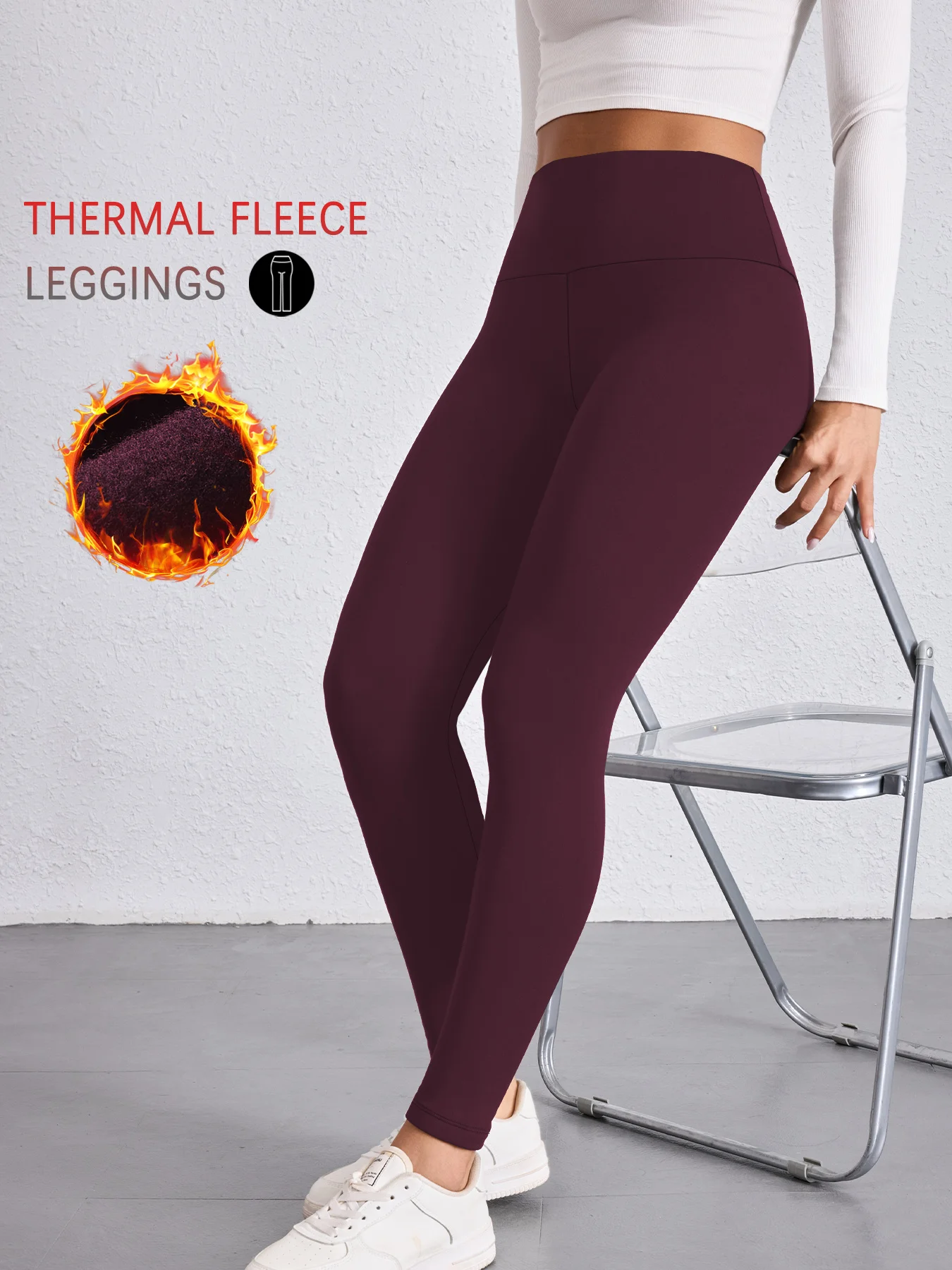 طماق الجري الحرارية مع بطانة الصوف والخصر العالي. بنطال نسائي شتوي للتمرين مع قماش فائق النعومة للارتداء الكاجوال