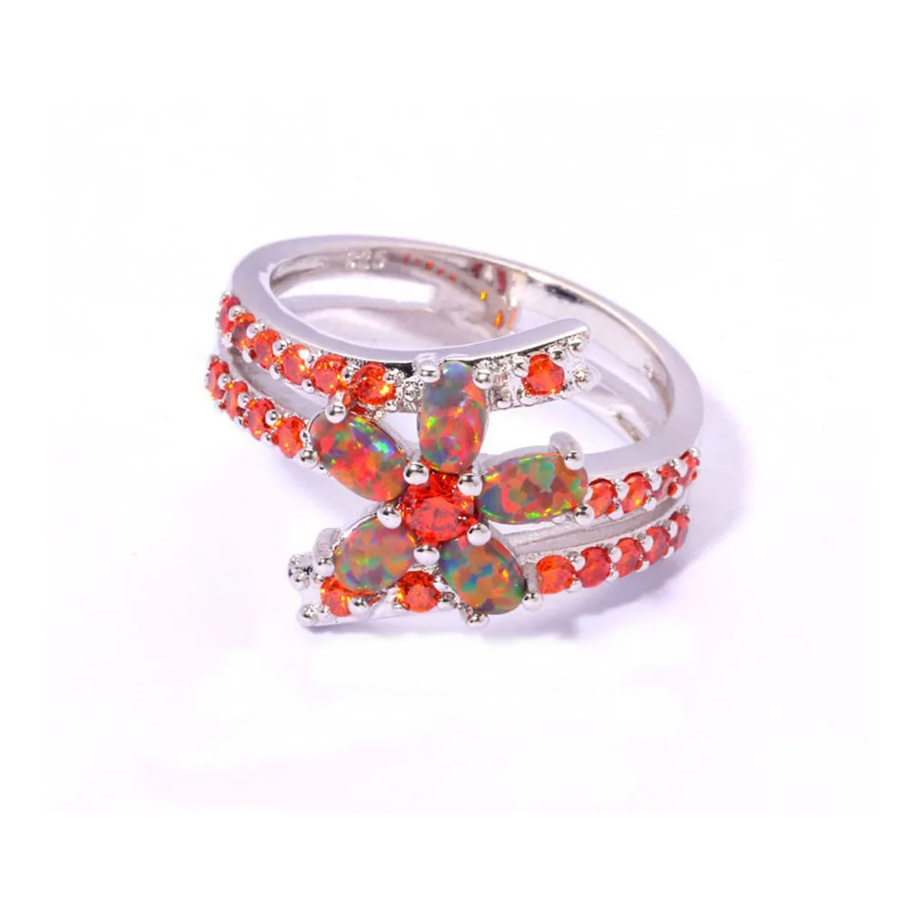 Orange Opal Rings With Stone Silver Plated Droplets Garnet Filled Ring Luxury Big Bohemia Boho Jewelry Female