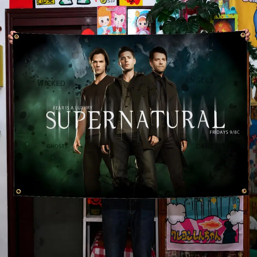 TV Supernatural SPN Dean Sam Castiel Flags Wall Hanging Background Flag Wall Decor Banners for Outdoor Bedroom Dorm Room Decor