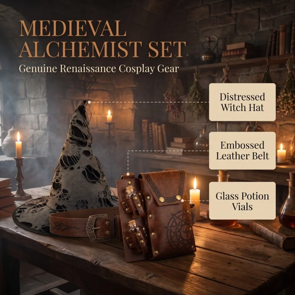 2/3/4pcs Embossed Medieval Wizard Cosplay Set Vintage Fantasy Medieval Leather Pendant Knight PU Viking Renaissance Waistband