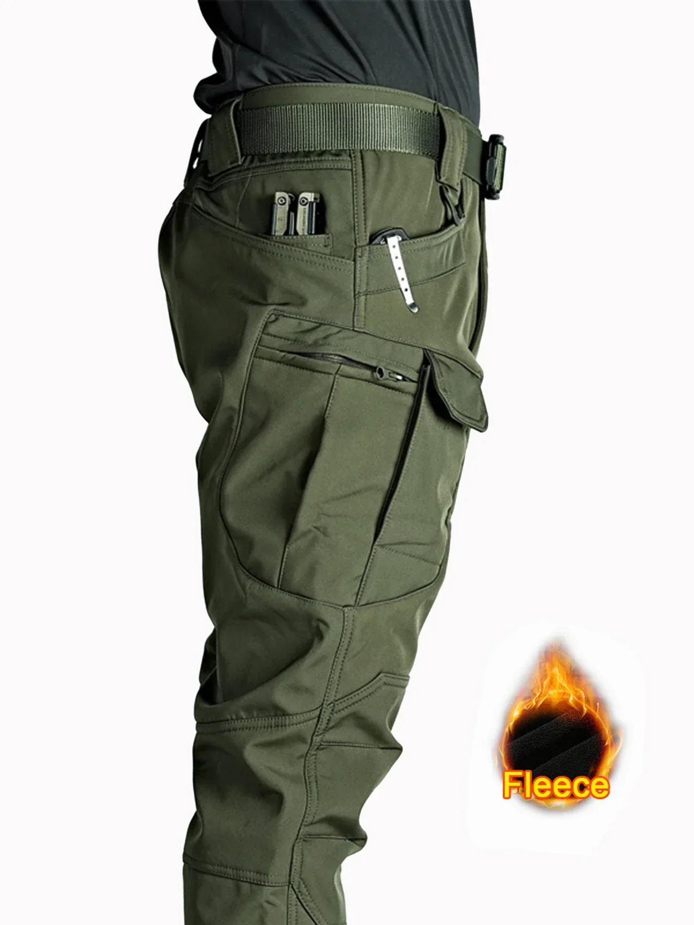 5XL 6XL Flap Pocket Men's Fleece Straight Leg Cargo Pants, Loose Casual Tactical Pants, Mens Work Pants for Hiking Climbing
