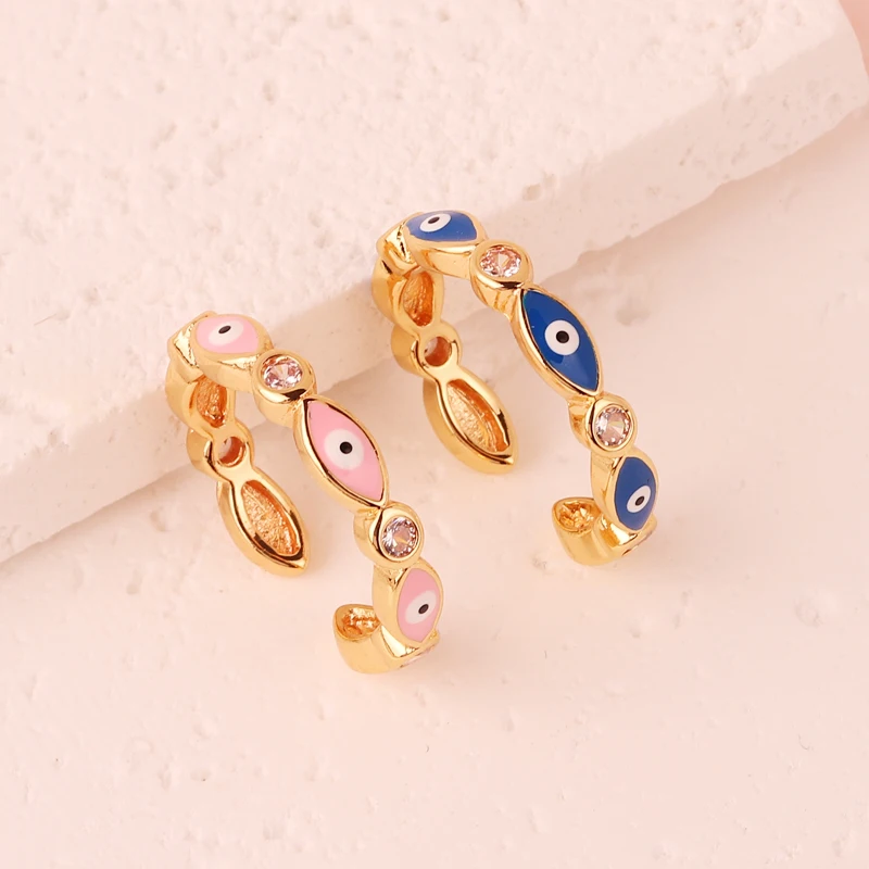 New Style Open Bohemian Rainbow Evil Blue Eye Rhinestone Rings for Women Vintage Women's Ring on Finger Devil Jewelry Gifts