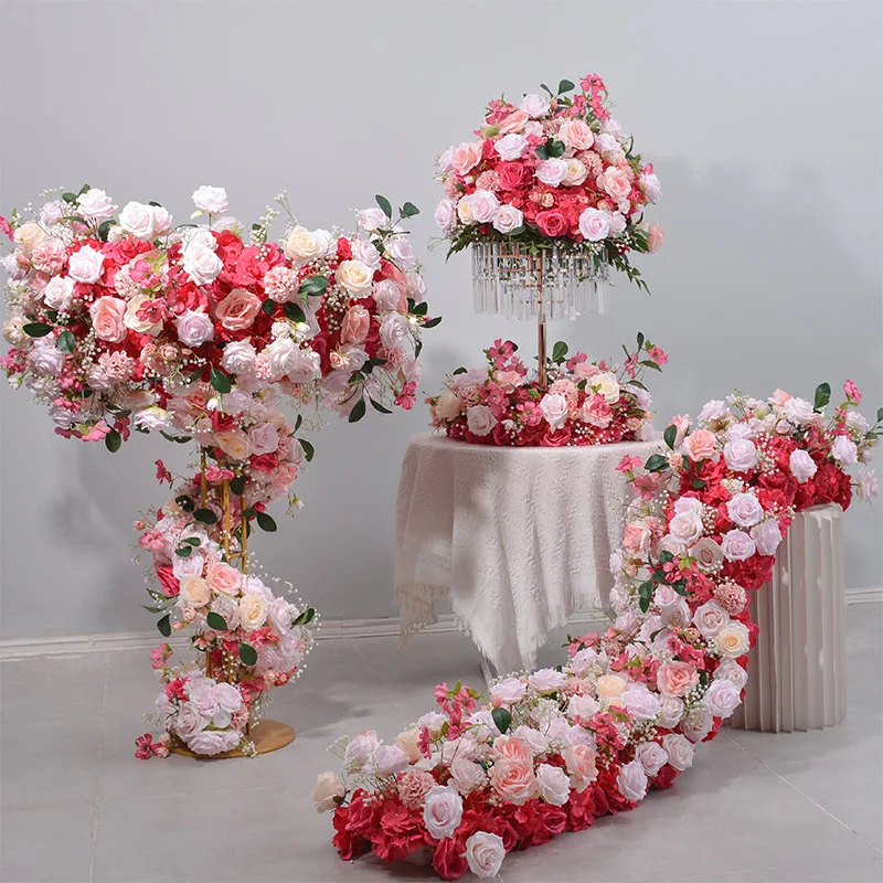 

Hot Pink Rose Baby's Breath Artificial Arrangement Tables Centerpieces Wedding Backdrop Decor Floral Event Stage Flower