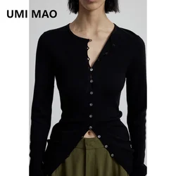 UMI MAO Wool Blend Top New Product Simple Solid Color Round Neck Slim Fit Long Sleeved Single Breasted Cardigan Knitted Sweater