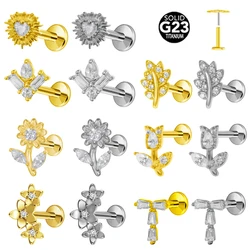 Heart-Shaped Labret Piercing G23 Titanium Push In Nose Stud Threadless Flower Helix Ear Tragus Flatback Piercing Body Jewelry