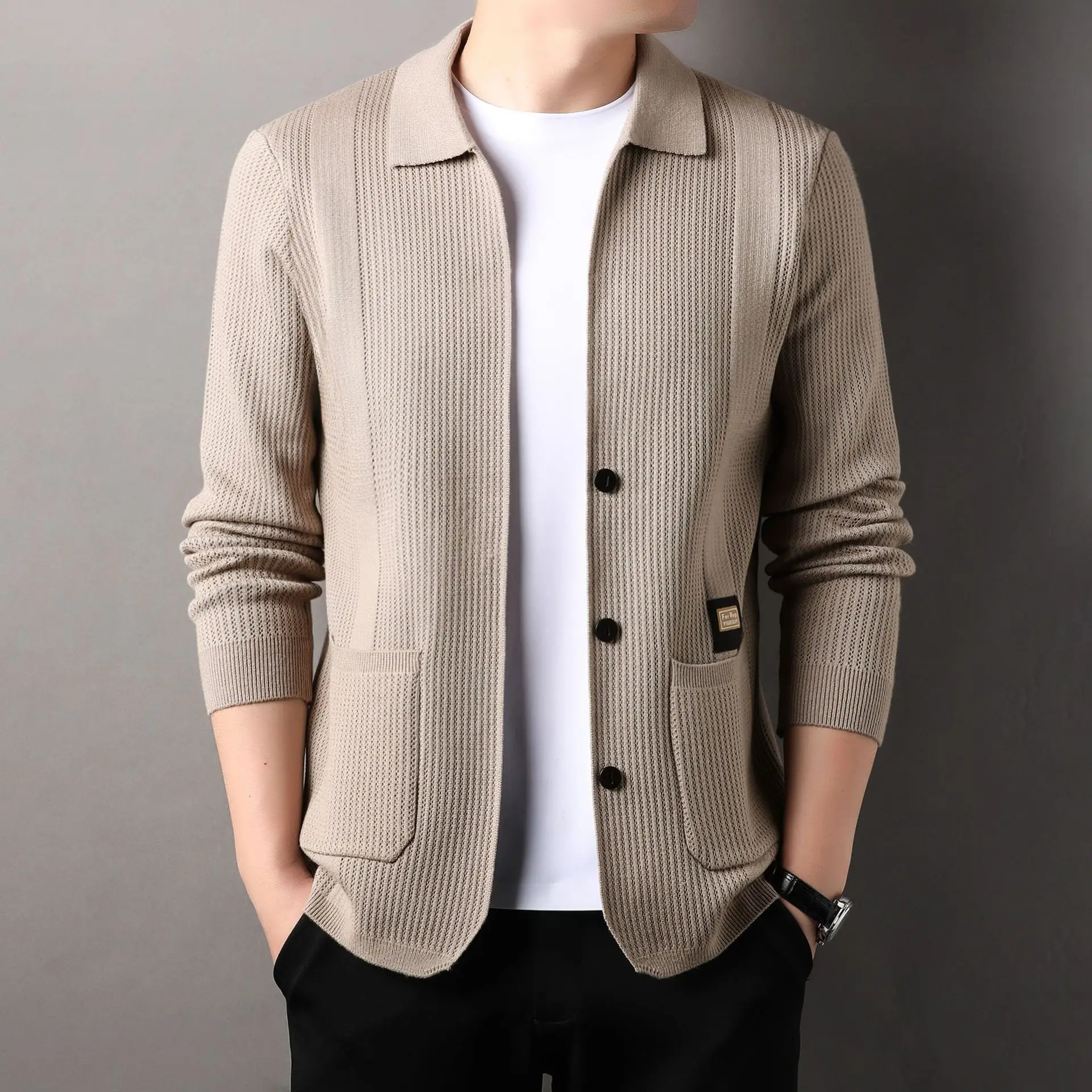 

Autumn Winter Men's Knitted Fashion Turn-Down Collar Cardigan Jacket Casual Button Cardigan Sweater Outerwears