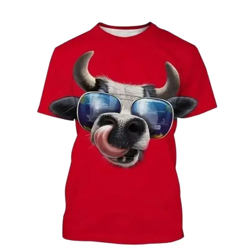 Hip-Hop Animal Minotaur Cute Cute Pet Print Summer T-Shirt Fashion Street Men Baggy Oversized Shirt Casual Shirt