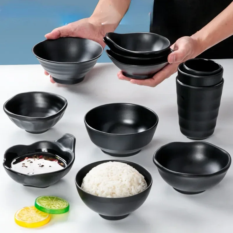 Japanese Style A5 Melamine Black Bowl Frosted Noodles Hot Pot Seasoning Mini Bowl Noodle Hotel Tableware Ramen Rice Soup Bowl