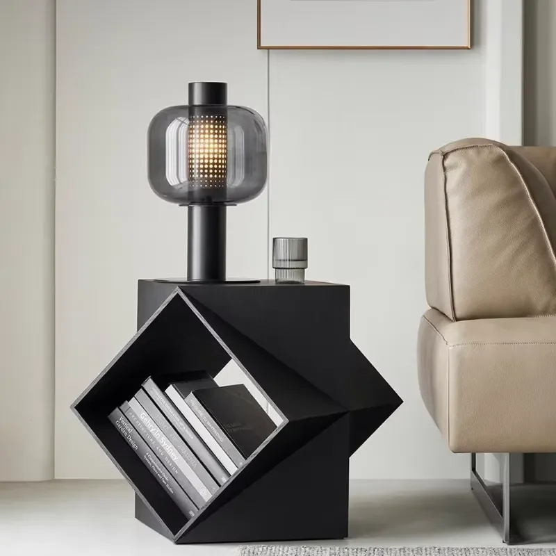 Modern Italian Geometric Wood Coffee Table Rotating Storage Side Table for Living Room Bedroom Study Simple Multi-sided
