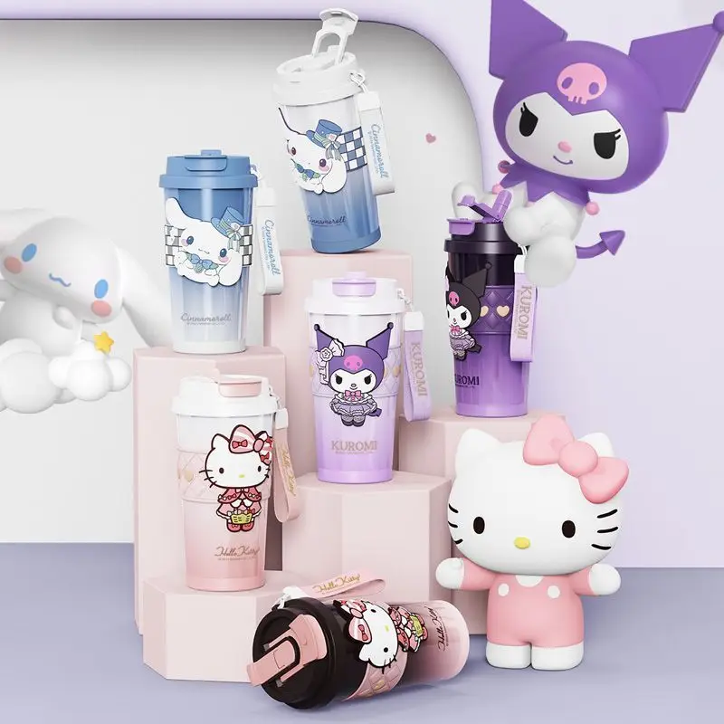 520ml Sanrio Anime Kawaii Hello Kitty Kuromi Cinnamoroll 316 Stainless Steel Coffee Thermos Cute Children's High-Value Water Cup