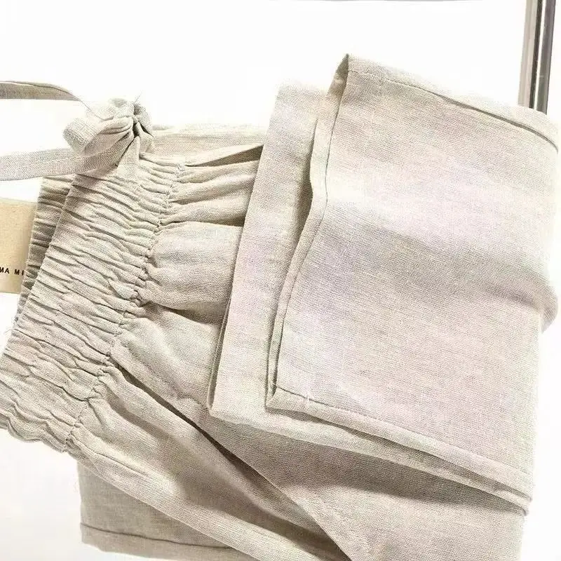 

fall Men's Cotton Linen Long Pants Solid Color Breathable Linen Trousers Male Casual Elastic Waist Casual Pants Harajuku Trous