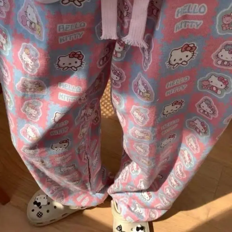

Пижамные брюки Sanrio Hello Kitty для женщин, весенне-летние, розовые, свободные, универсальные домашние штаны, подарок