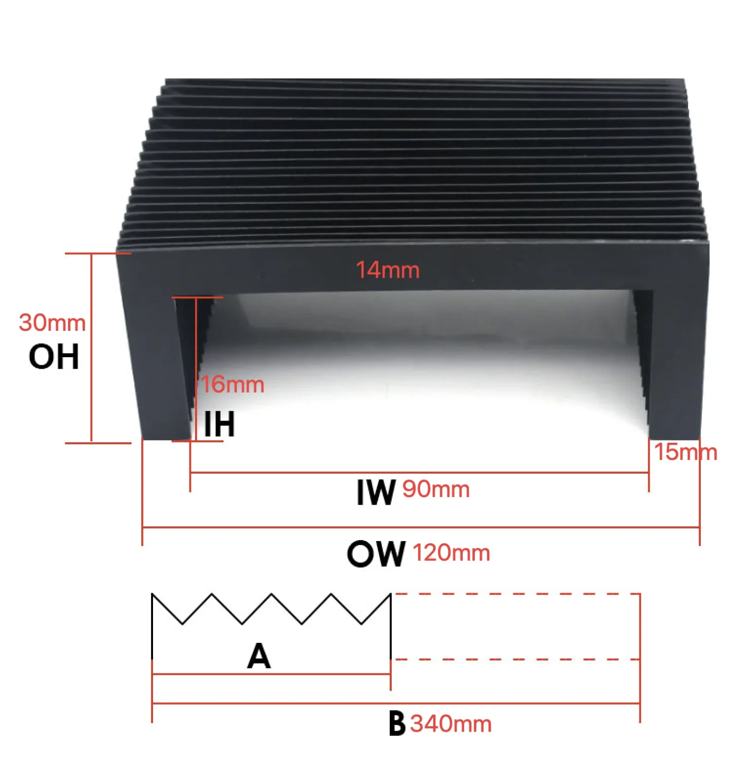 

Customized Protective Corrugation Dust Cover Bellows Lmax = 340mm