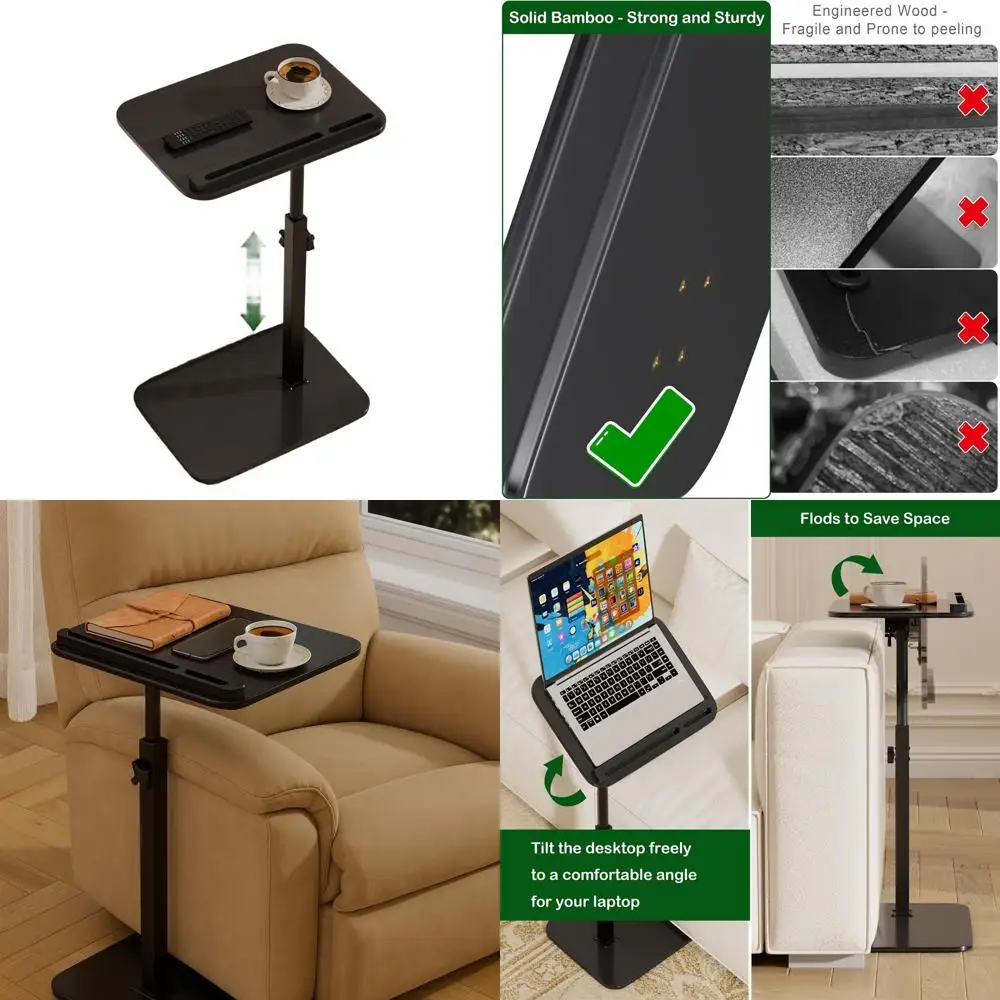 

Adjustable Height Swivel Sofa Side Table Set, 2-Piece, 360° Rotation, Laptop Stand, TV Tray, Snack and Reading Desk for Couch an