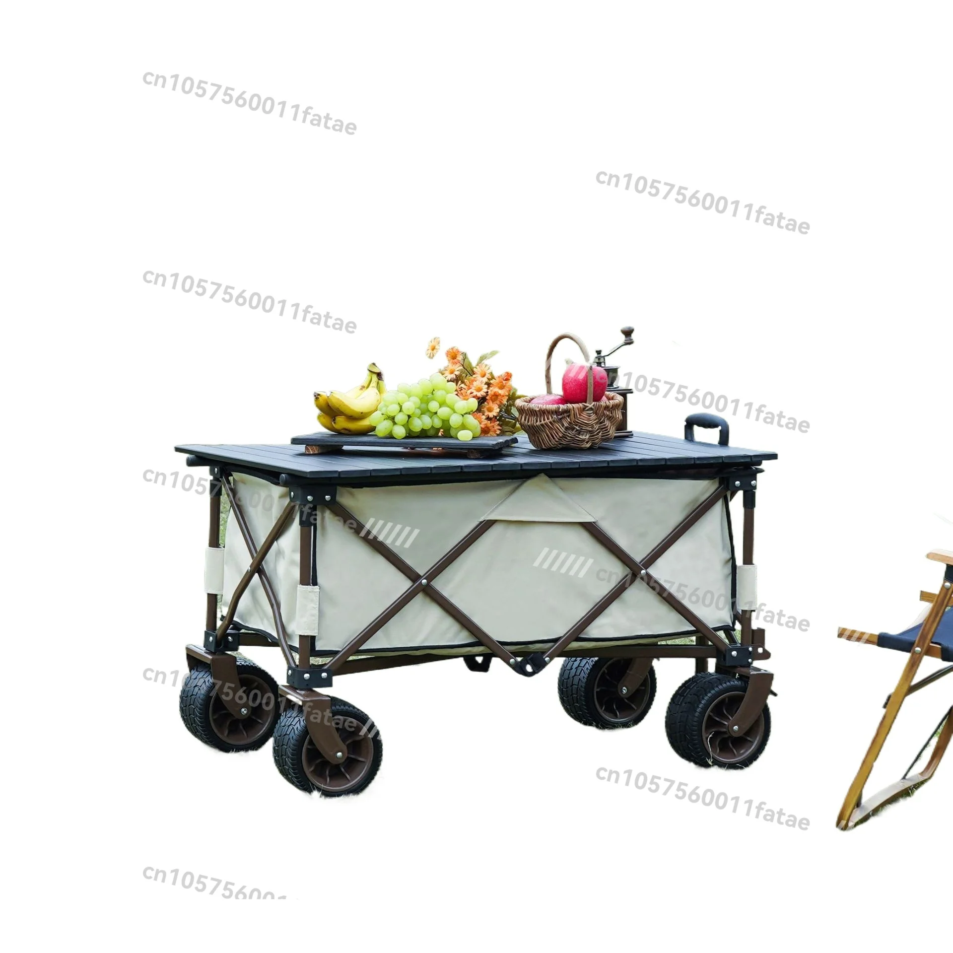 

Outdoor Camping Cart with Table Board Camping Trailer Foldable Picnic Storage Cart