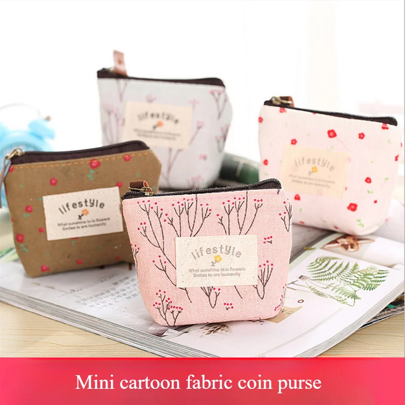 Fashion Flower Pattern Coin Purses Small Fresh Canvas Coin Wallet Lady Girls Earphone Coin Key Money Storage Bag Zipper Pouch